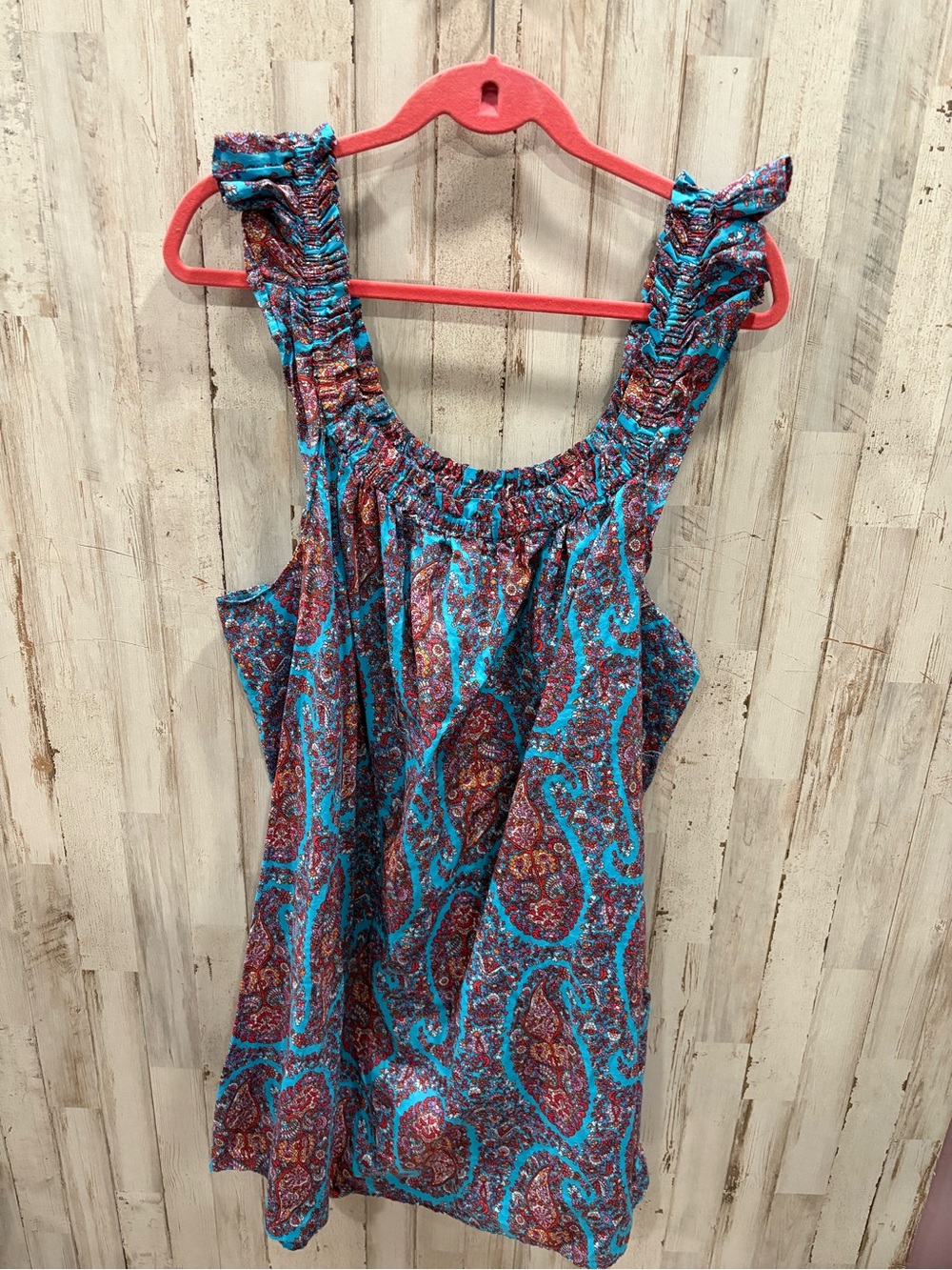 J.Crew Paisley Ruffle Neck Mini Dress Blue Turquoise Floral Boho XXL Cotton